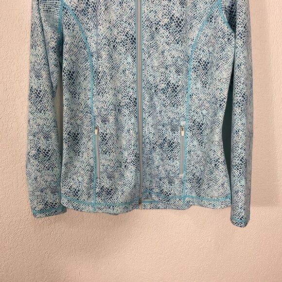 J. McLaughlin Light Blue & Navy Blue Patterned Zip Up Workout Jacket - Picture 4 of 6